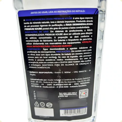 Agua desmineralizada para radiador e bateria (00001 koube)