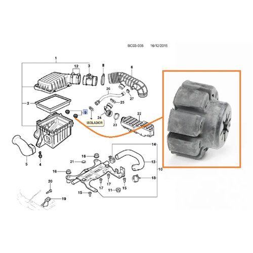 Bucha coxim carcaca filtro ar gm corsa celta (90351570 gm)