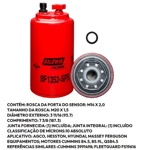 Filtro combustivel cummins separador agua cummins (bf1352sps)