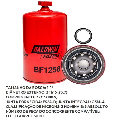 Filtro combustivel separador agua cummins gerador (bf1258)