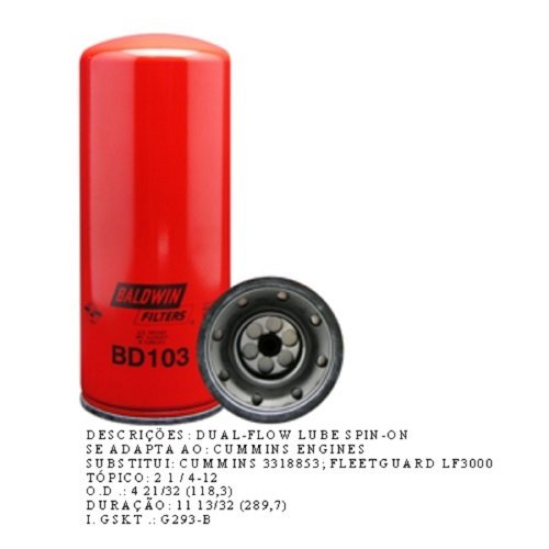 Filtro oleo lubrificante cummins serie c 6tcaa (bd103 baldwin)