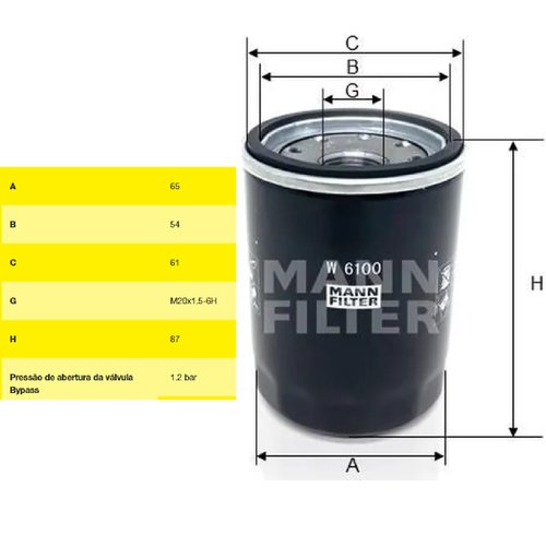 Filtro oleo motor fiat fire 01/ honda civic fit (w6100 mann)