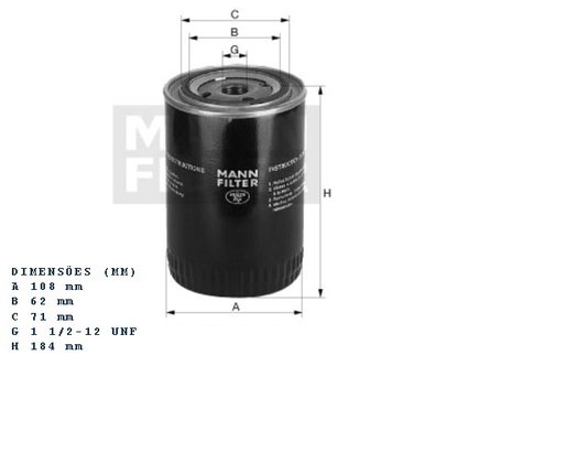 Filtro oleo motor ford cargo serie 14 16 22 (w1167)