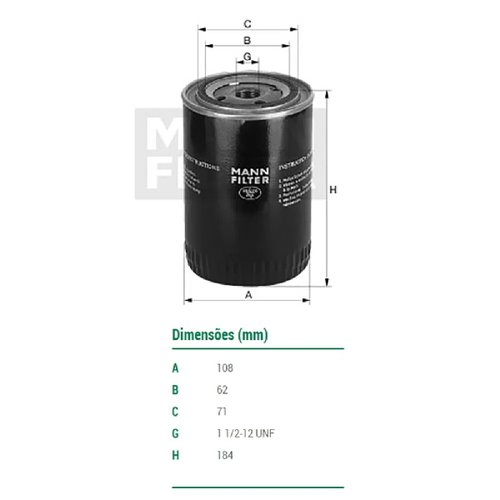 Filtro oleo motor ford cargo serie 14 16 22 (w1167)