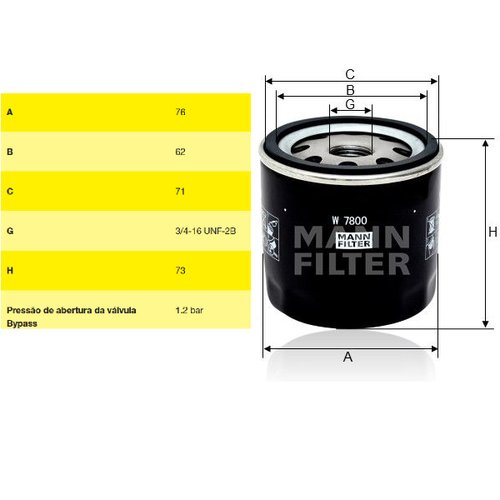Filtro oleo motor ford ka 1.0 3 cil. ecosport 1.6 (w7800 mann)
