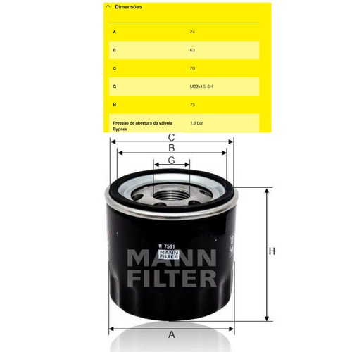 Filtro oleo motor gm onix 1.0 turbo tracker 1.4 (w7561 mann)