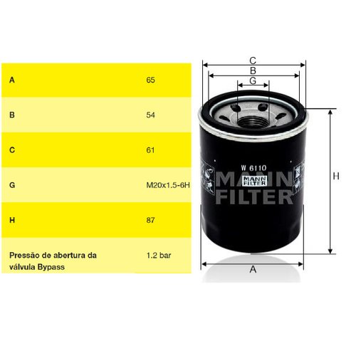 Filtro oleo motor honda civic fit city hrv (w6110 mann)
