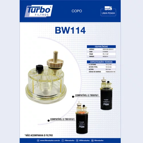 KIT FILTRO COMBUSTIVEL SEPARADOR AGUA COM COPO