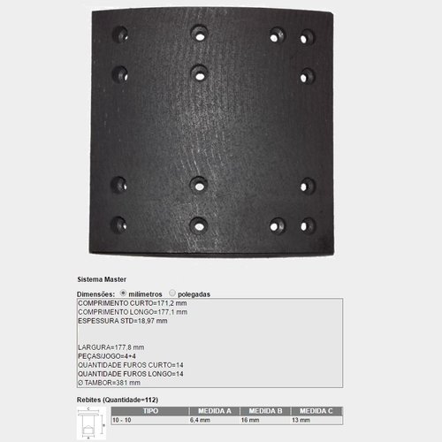 Lona freio vwc 14.150 15180 ford cargo sist master (th166)