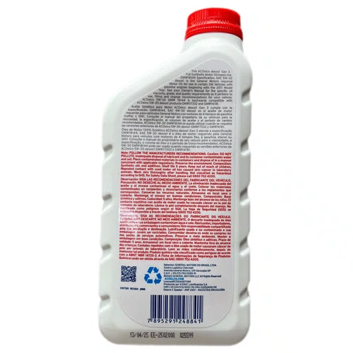 Oleo motor sintetico ac delco 5w-30 d1 (98553886 gm)