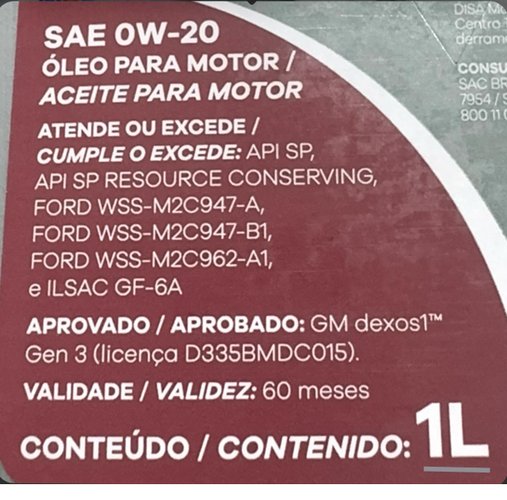Oleo motor sintetico mobil super 0w-20 api sp (0w20 mobil)