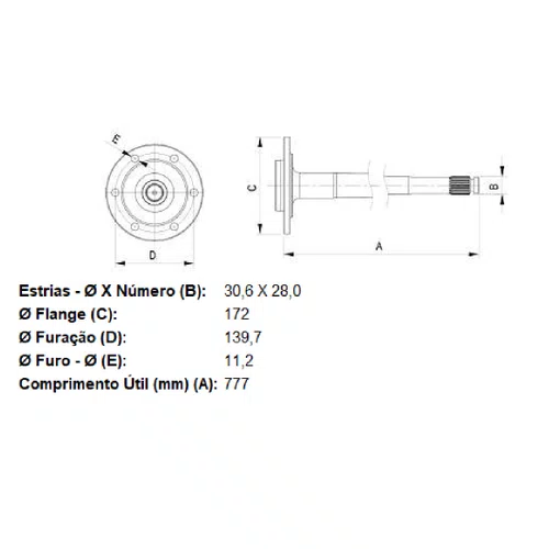 Semi eixo traseiro gm c10 71/ d10 79/ 28 estrias (se1038 durex)