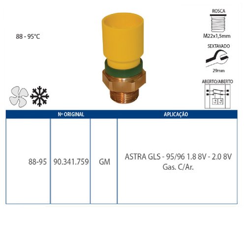 Sensor temperatura radiador c/ ac gm astra 94/95 (463 88/95)