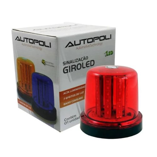 Sinalizador rotativo giroflex vermelho 54 led (al284)
