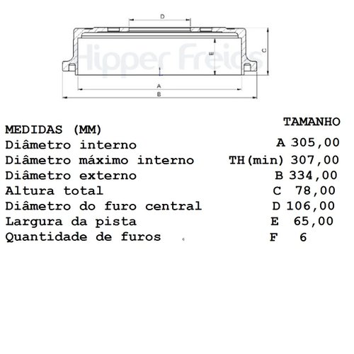 Tambor freio sem cubo toyota bandeirante 67/ (hf480 hipper freios)