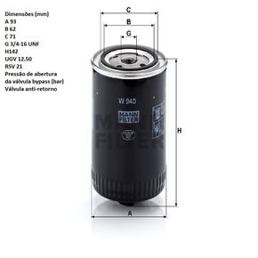 Filtro oleo motor vw kombi diesel alfa romeo 2300 (w940 mann)