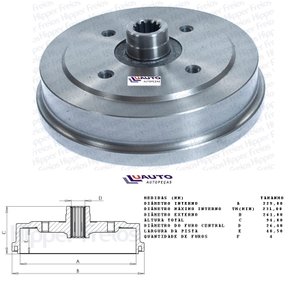 Tambor freio traseiro com cubo vw 1300l 1500 70/ (hf04 hipper)